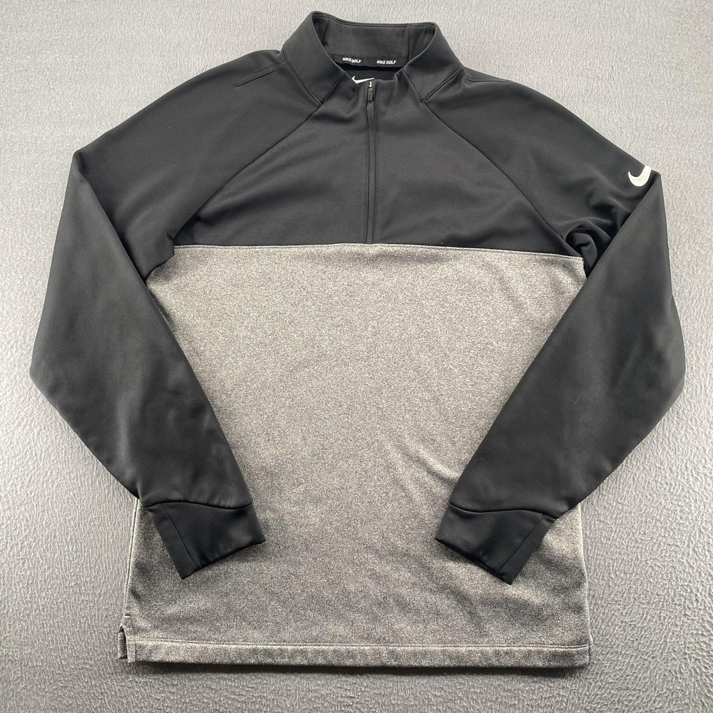 Nike Golf Pullover Mens Medium Black Gray‎ 1/4 Zip Colorblock Long Sleeve Top
